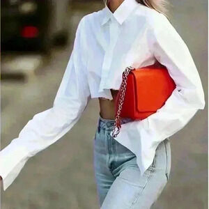 Commense Asymmetrical Cotton Crop Shirt